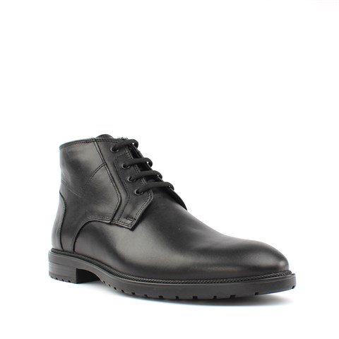 Erkek Siyah Bağcıklı Fermuarlı Deri Bot