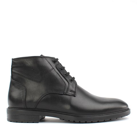 Erkek Siyah Bağcıklı Fermuarlı Deri Bot