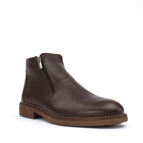 Erkek Kahverengi Çift Fermuarlı Deri Bot