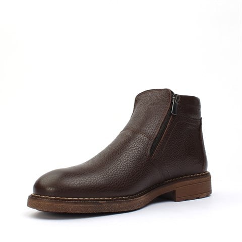 Erkek Kahverengi Çift Fermuarlı Deri Bot