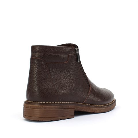 Erkek Kahverengi Çift Fermuarlı Deri Bot