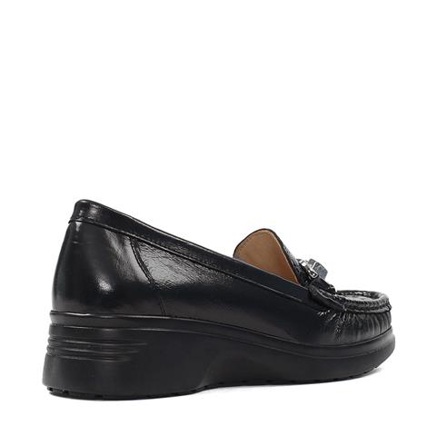 Kadın Siyah Dolgu Topuklu Rugan Kroko Deri Ayakkabı