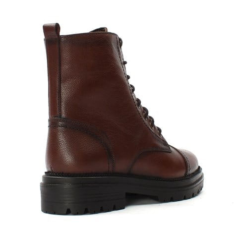 Kadın Taba Fermuarlı Kalın Tabanlı Deri Bot