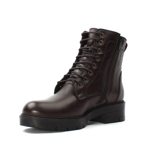 Kadın Kahverengi Fermuarlı Kalın Tabanlı Deri Bot