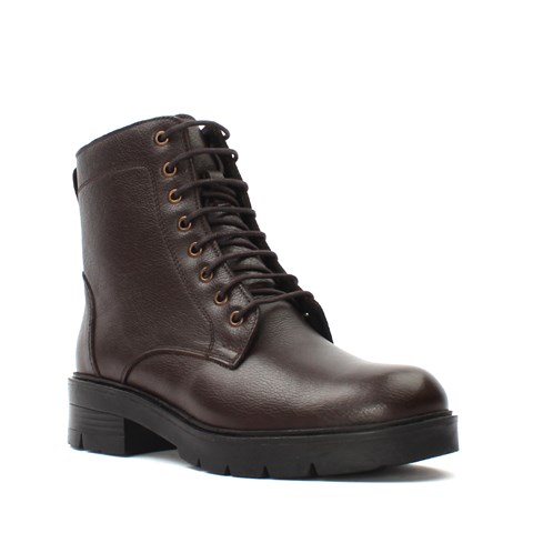 Kadın Kahverengi Fermuarlı Kalın Tabanlı Deri Bot