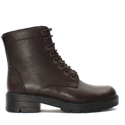 Kadın Kahverengi Fermuarlı Kalın Tabanlı Deri Bot