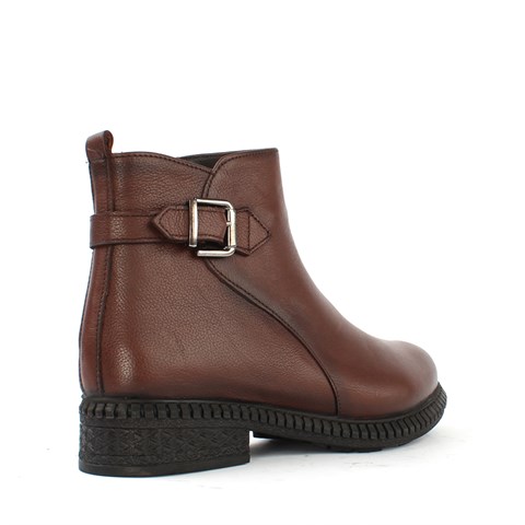 Kadın Taba Fermuarlı Toka Detaylı Deri Bot