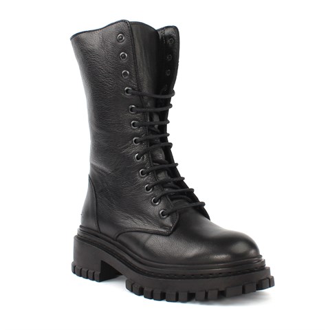 Kadın Siyah Fermuarlı Kalın Tabanlı Deri Postal Bot