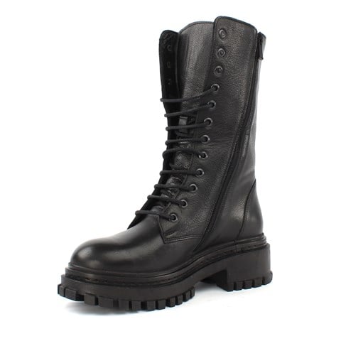 Kadın Siyah Fermuarlı Kalın Tabanlı Deri Postal Bot