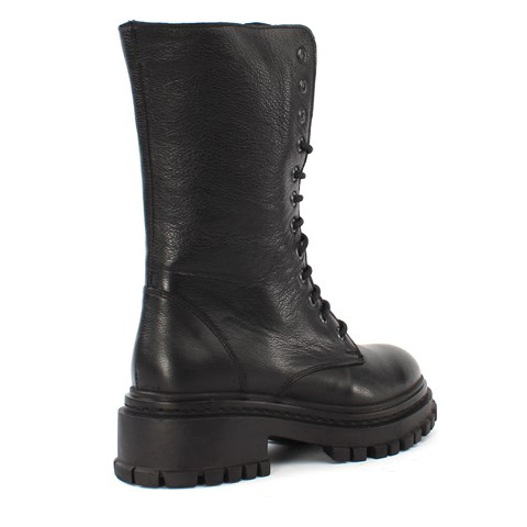 Kadın Siyah Fermuarlı Kalın Tabanlı Deri Postal Bot