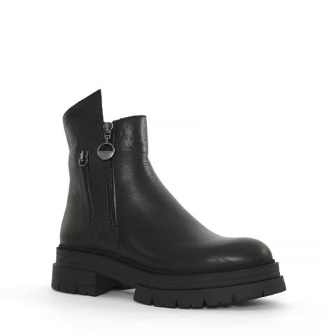 Kadın Siyah Fermuarlı Kalın Topuklu Deri Bot