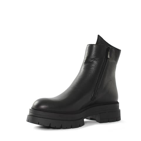 Kadın Siyah Fermuarlı Kalın Topuklu Deri Bot