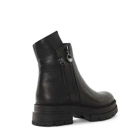 Kadın Siyah Fermuarlı Kalın Topuklu Deri Bot