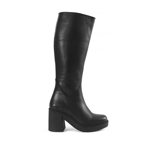Kadın Siyah Fermuarlı Topuklu Deri Çizme