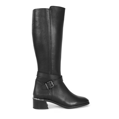 Kadın Siyah Fermuarlı Topuklu Deri Çizme