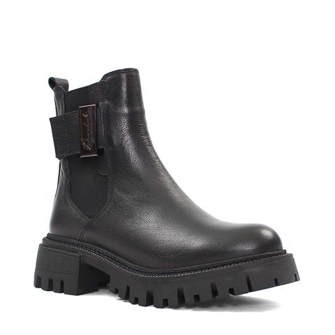 Kadın Siyah Fermuarlı Kalın Tabanlı Deri Bot