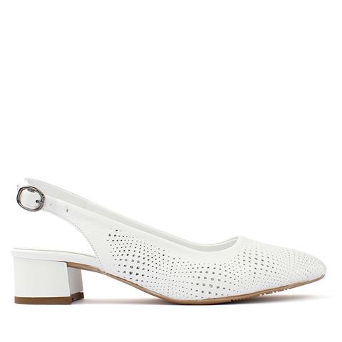 Kadın Beyaz Bilekten Bantlı Deri Klasik Ayakkabı