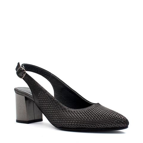 Kadın Siyah Bilekten Bantlı Simli Deri Klasik Ayakkabı