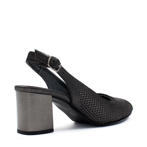 Kadın Siyah Bilekten Bantlı Simli Deri Klasik Ayakkabı