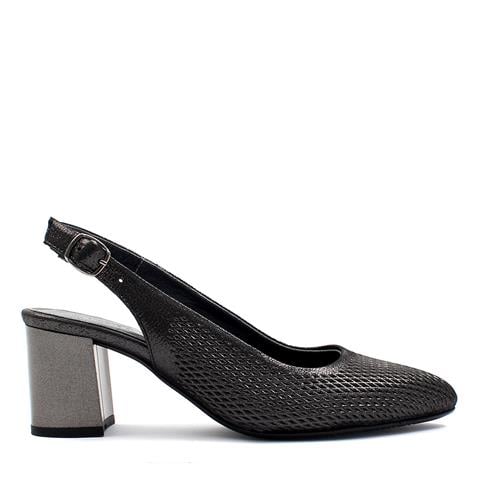 Kadın Siyah Bilekten Bantlı Simli Deri Klasik Ayakkabı