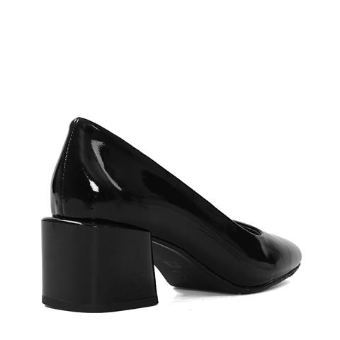 Kadın Siyah Kalın Topuklu Rugan Deri Klasik Ayakkabı