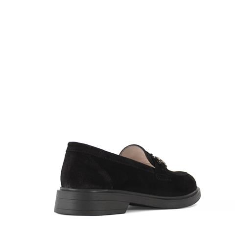 Kadın Siyah Tokalı Süet Deri Loafer