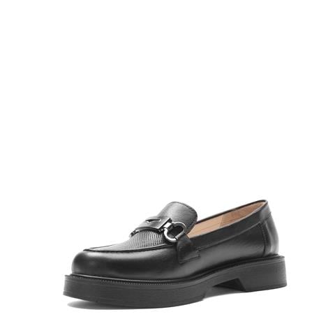 Kadın Siyah Tokalı Kalın Tabanlı Deri Loafer