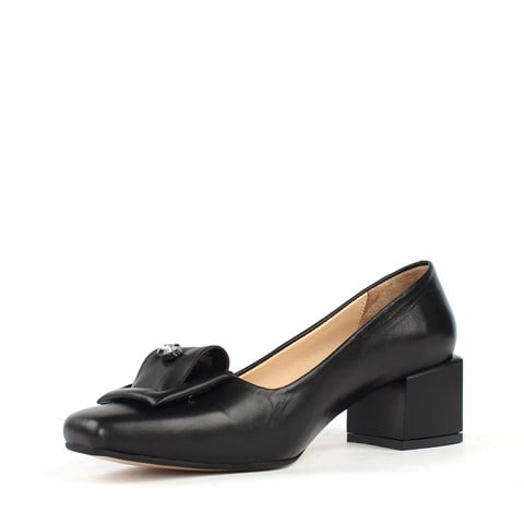 Kadın Siyah Tokalı Topuklu Deri Klasik Ayakkabı