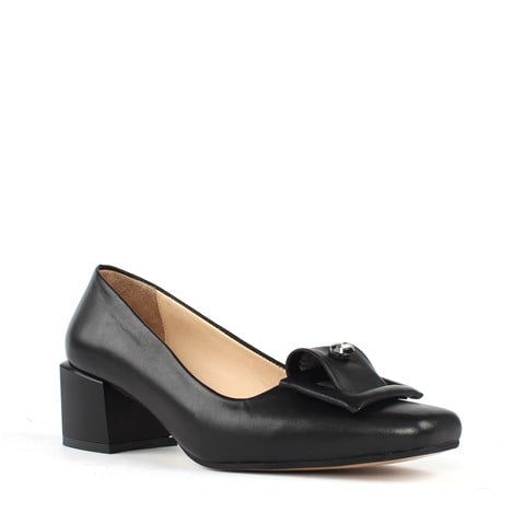 Kadın Siyah Tokalı Topuklu Deri Klasik Ayakkabı