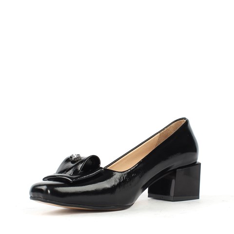 Kadın Siyah Tokalı Topuklu Rugan Deri Klasik Ayakkabı