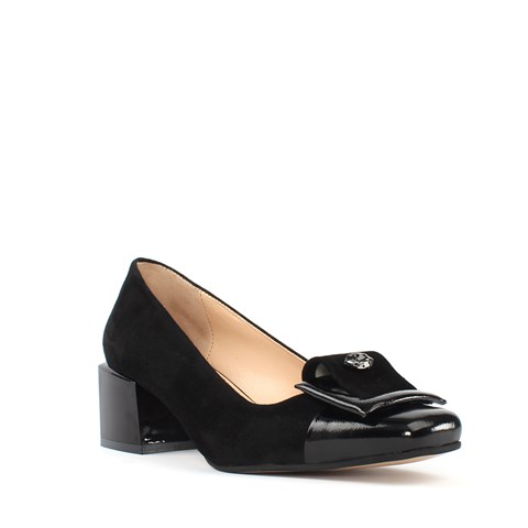 Kadın Siyah Tokalı Topuklu Süet Deri Klasik Ayakkabı