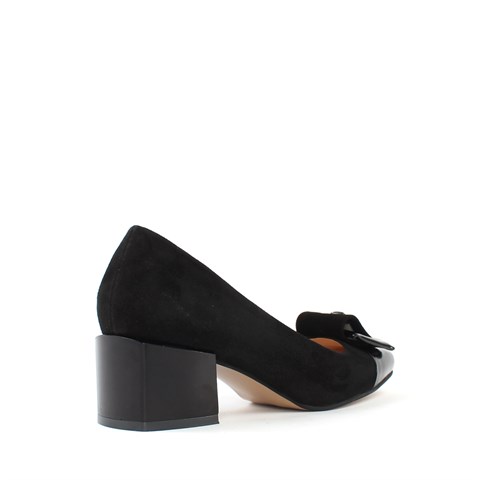 Kadın Siyah Tokalı Topuklu Süet Deri Klasik Ayakkabı