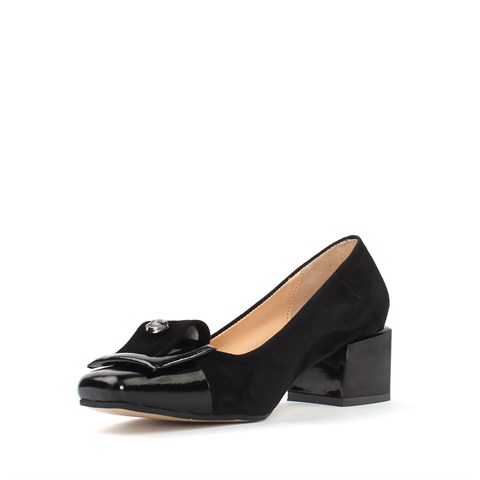 Kadın Siyah Tokalı Topuklu Süet Deri Klasik Ayakkabı