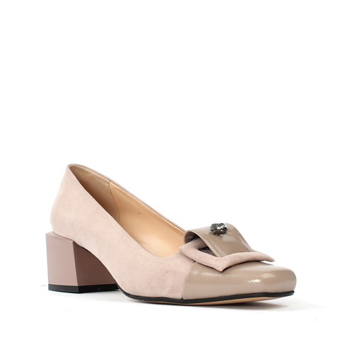 Kadın Vizon Tokalı Topuklu Süet Deri Klasik Ayakkabı