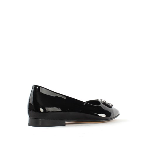 Kadın Siyah Tokalı Sivri Burun Rugan Deri Babet