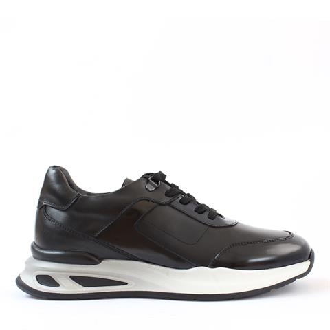 Erkek Siyah Bağcıklı Kalın Tabanlı Deri Sneaker