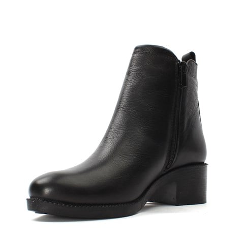 Kadın Siyah Çift Fermuarlı Kalın Topuklu Deri Bot