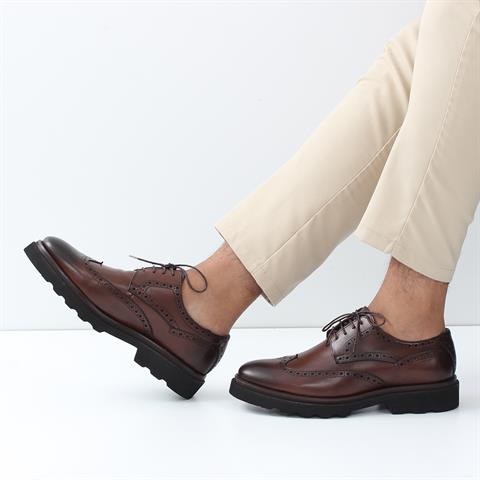 Erkek Kahverengi Bağcıklı Kalın Tabanlı Deri Günlük Ayakkabı