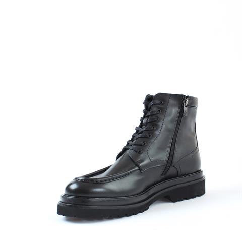 Erkek Siyah Bağcıklı Fermuarlı Deri Bot