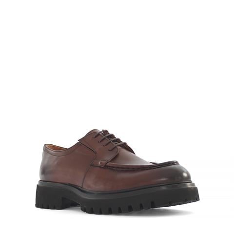 Erkek Kahverengi Bağcıklı Kalın Tabanlı Deri Günlük Ayakkabı