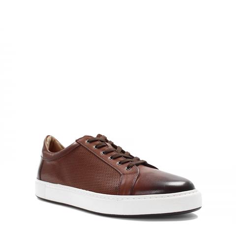 Erkek Kahverengi Bağcıklı Kalın Tabanlı Deri Sneaker