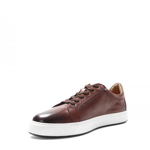 Erkek Kahverengi Bağcıklı Kalın Tabanlı Deri Sneaker