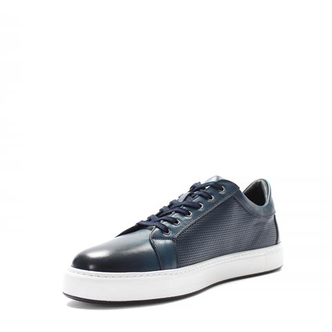 Erkek Lacivert Bağcıklı Kalın Tabanlı Deri Sneaker