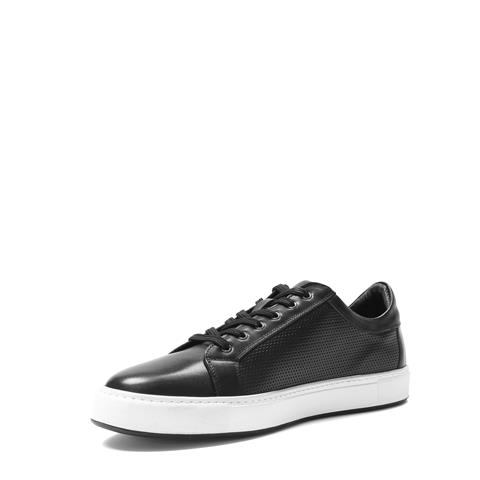 Erkek Siyah Bağcıklı Kalın Tabanlı Deri Sneaker