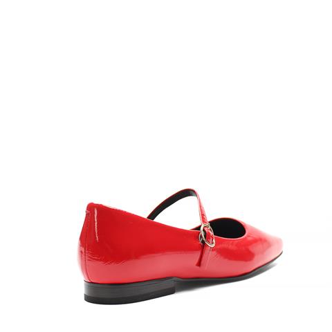 Kadın Kırmızı Bantlı Küt Burun Rugan Deri Babet