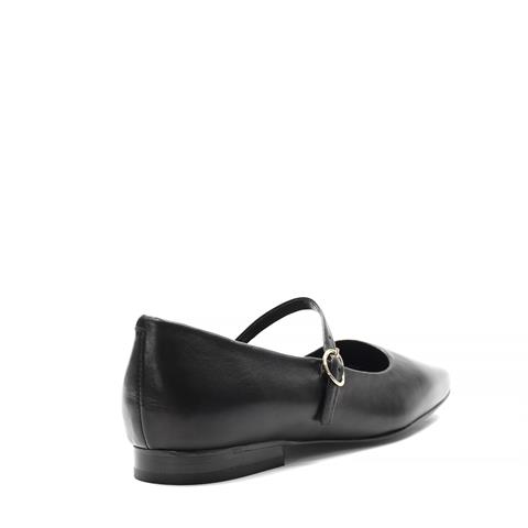 Kadın Siyah Bantlı Küt Burun Deri Babet