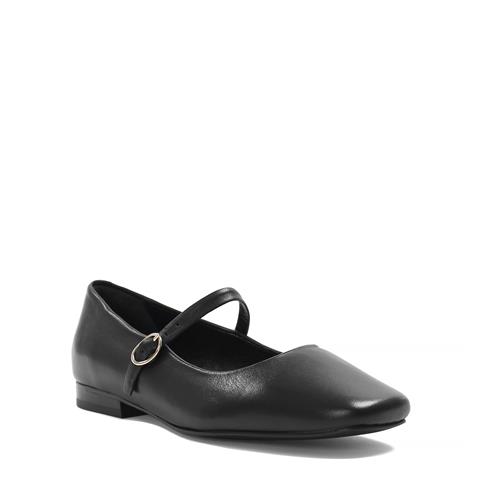 Kadın Siyah Bantlı Küt Burun Deri Babet