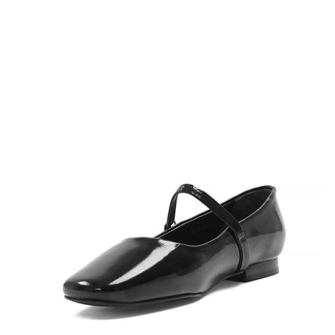 Kadın Siyah Bantlı Küt Burun Rugan Deri Babet