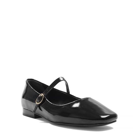 Kadın Siyah Bantlı Küt Burun Rugan Deri Babet