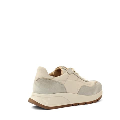 Kadın Bej Bağcıklı Kalın Tabanlı Deri Sneaker